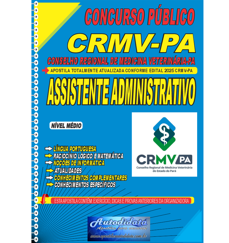 Capa de Apostila concurso CRMVPA 2025 Assistente Administrativo