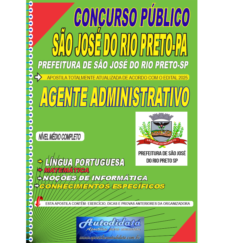 Capa de Apostila concurso de São José Rio Preto SP 2025 - Agente Administrativo