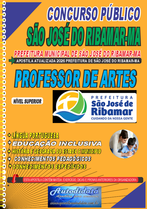 Capa de Apostila concurso São José de Ribamar - MA 2026 - Professor de Artes