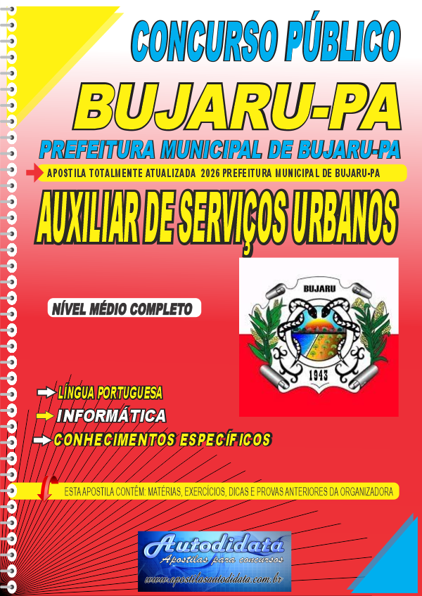 Capa de Apostila concurso Prefeitura Municipal de Bujaru PA 2026 Auxliar de Serviços Urbanos