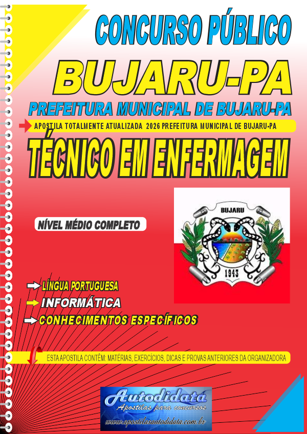 Capa de Apostila concurso Prefeitura Municipal de Bujaru PA 2026 Técnico em Enfermagem