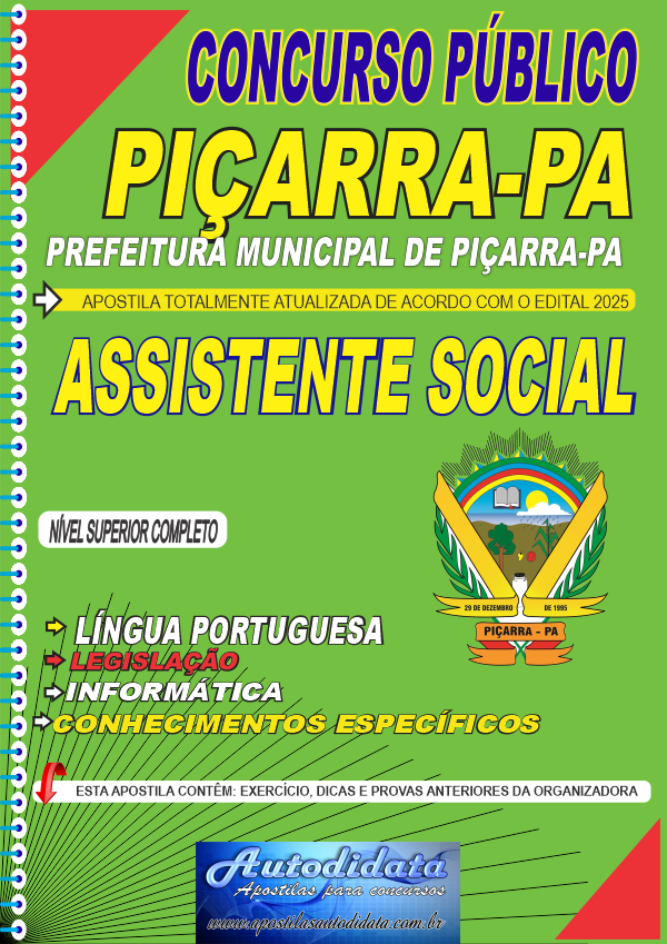 Capa de Apostila concurso de Piçarra-PA 2025 - Assistente Social