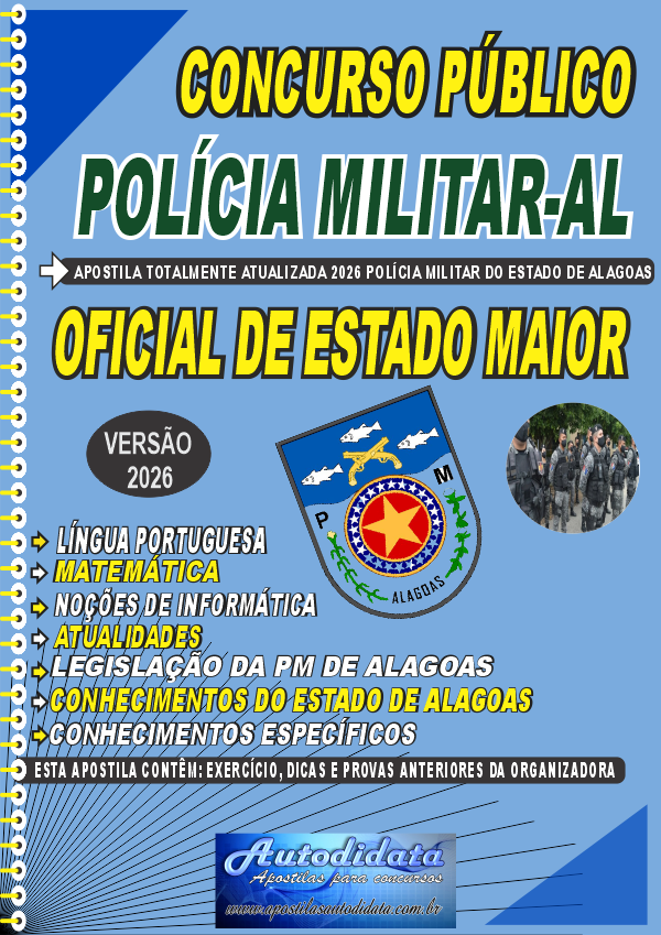 Capa de Apostila concurso PM AL - Polícia Militar de Alagoas 2026 – Oficial de Estado Maior