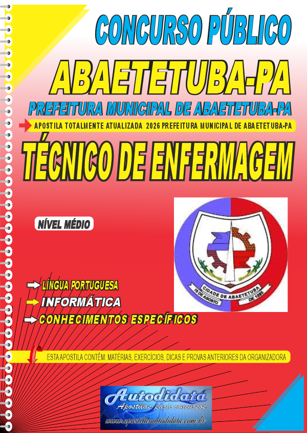 Capa de Apostila concurso Prefeitura de Abaetetuba PA 2026 Técnico de Enfermagem