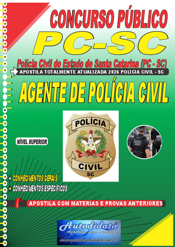 Capa de Apostila concurso da Polícia Civil de Santa Catarina PC-SC 2026 – Agente de Polícia Civil