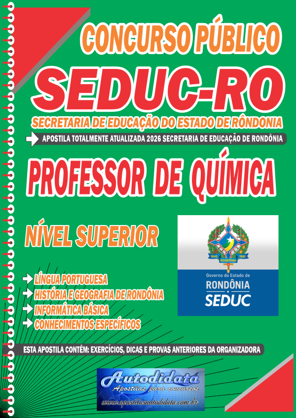 Capa de Apostila concurso SEDUC Rondônia 2026 – Professor de Química