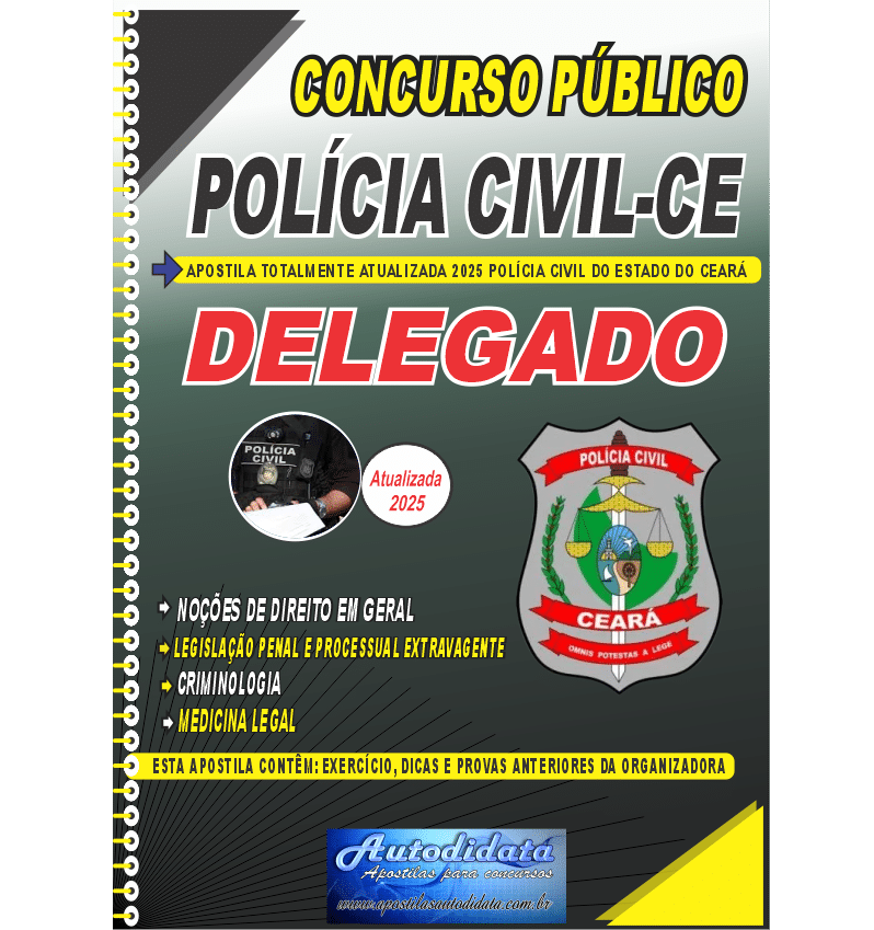 Capa de Apostila concurso PC-CE - CEARÁ 2025 - Delegado de Polícia