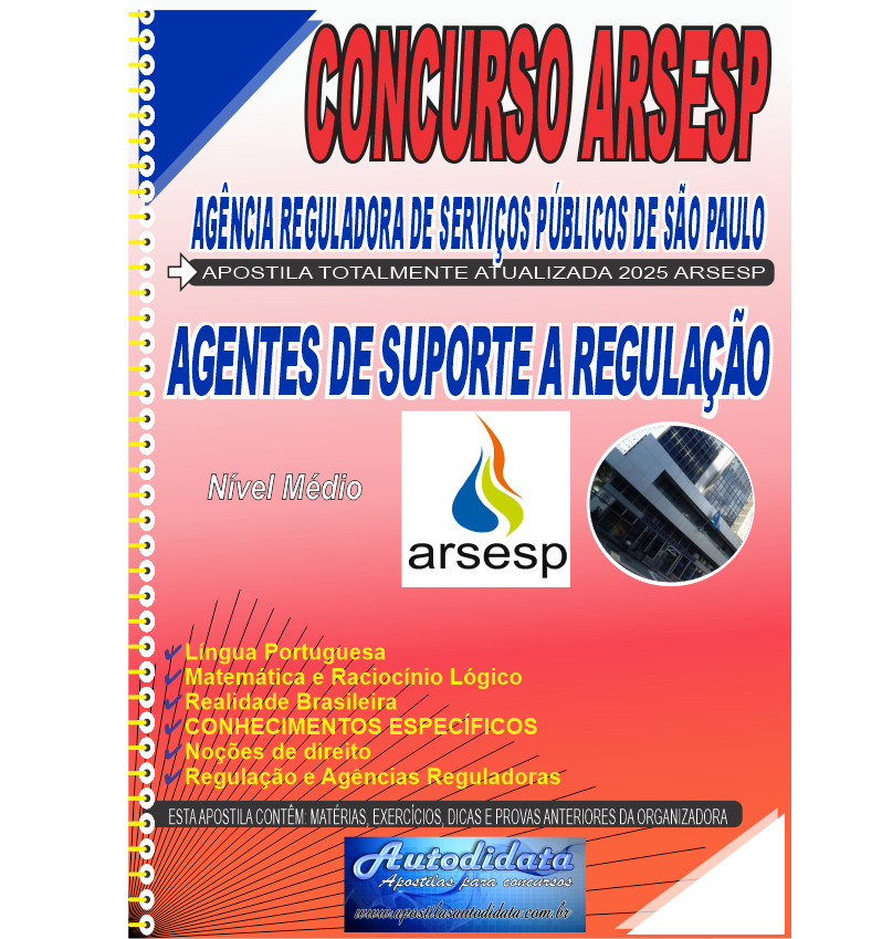 Capa de Apostila concurso ARSESP 2025 Agente Suporte Regulação