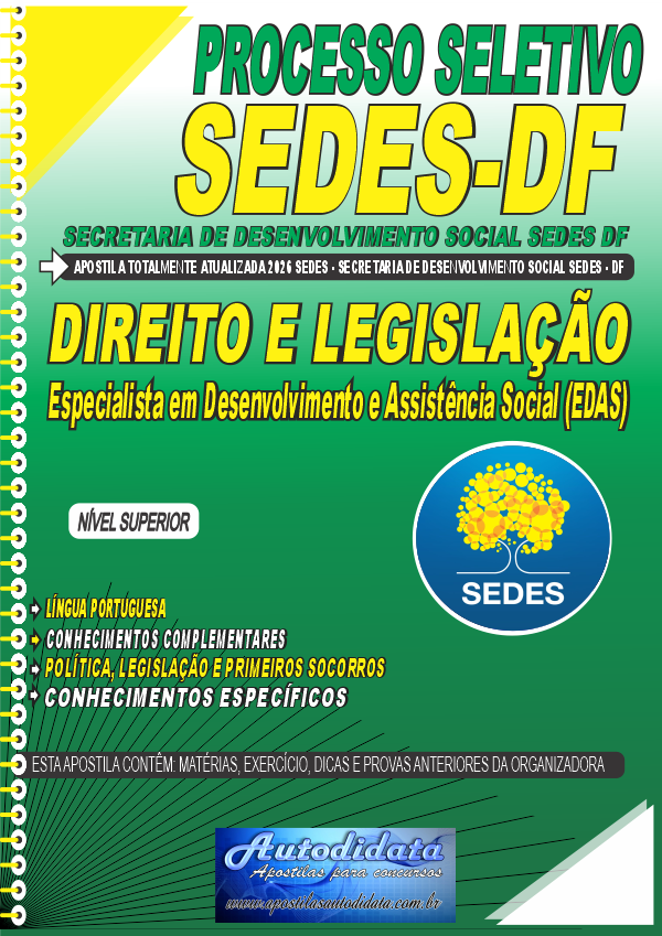 Capa de Apostila concurso Secretaria de Desenvolvimento Social do Distrito Federal SEDES DF 2026 Direito e Legislação