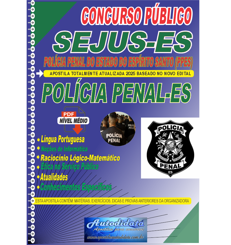 Capa de Apostila concurso da SEJUS/ES 2025 Polícial Penal