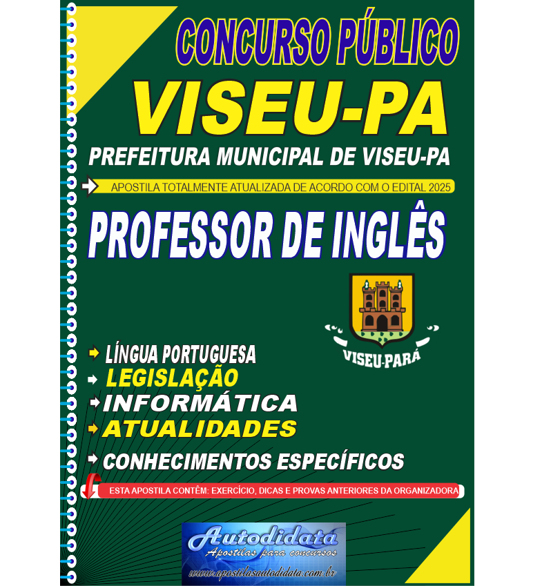 Capa de Apostila concurso Prefeitura VISEU-PA 2025 Professor Inglês