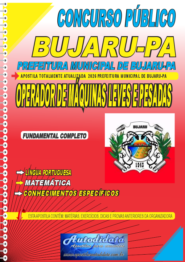Capa de Apostila concurso Prefeitura Municipal de Bujaru PA 2026 Operador de Máquinas Pesadas e Leves
