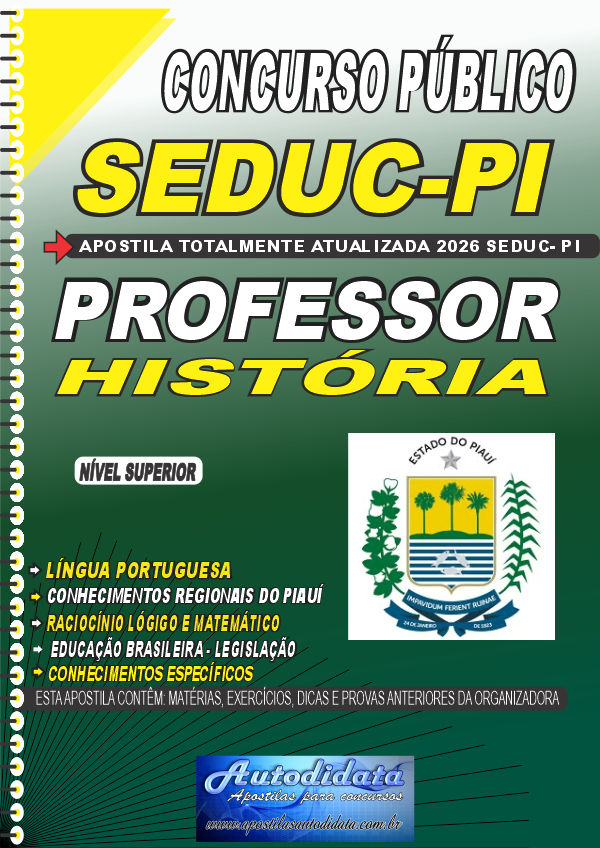 Capa de Apostila concurso Secretaria de Educação SEDUC-PI 2026 - Professor de História
