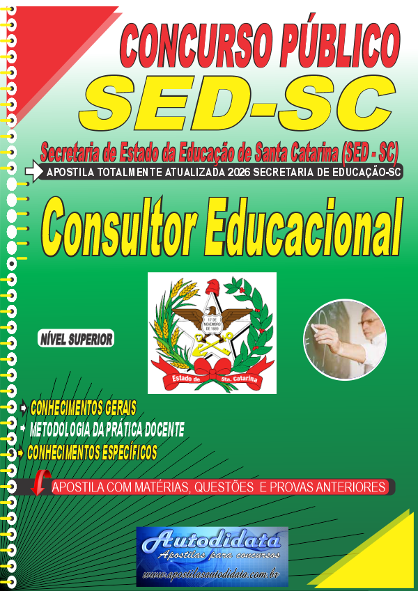 Capa de Apostila concurso Secretaria Educação Santa Catarina - SED/SC 2026 - Consultor Educacional