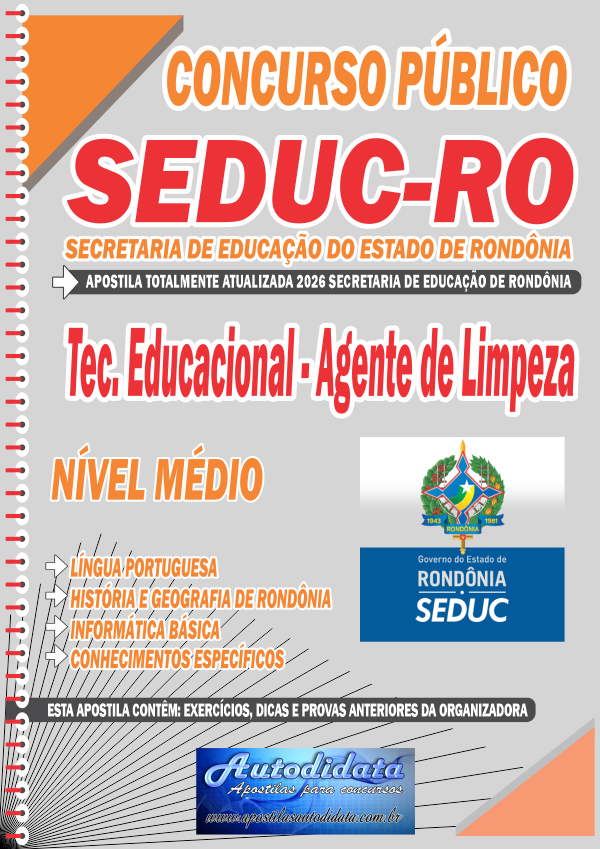 Capa de Apostila concurso SEDUC Rondônia 2026 – Agente de Limpeza