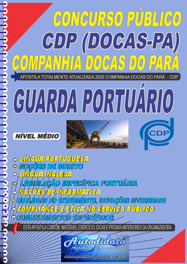 Capa de Apostila concurso CDP Docas Pará 2026 Guarda Portuário