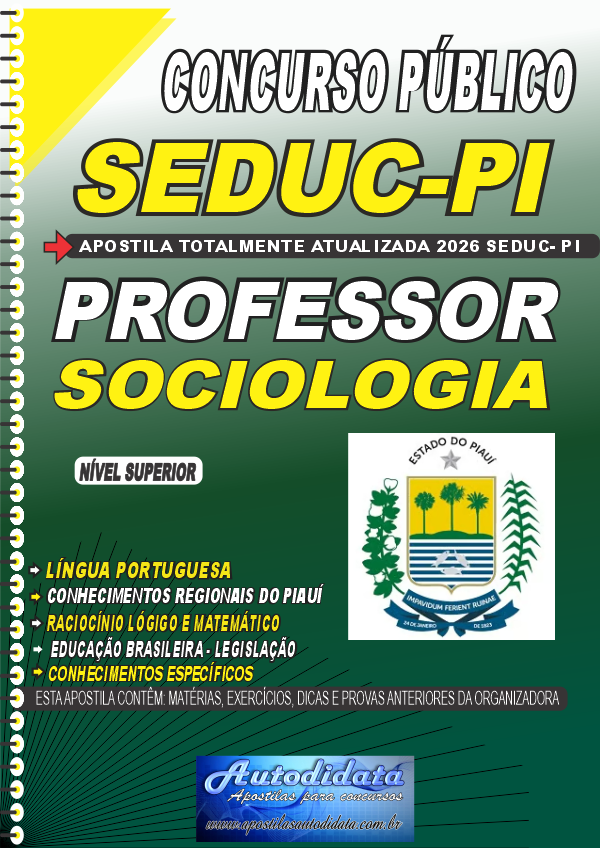 Capa de Apostila concurso Secretaria de Educação SEDUC-PI 2026 – Professor de Sociologia