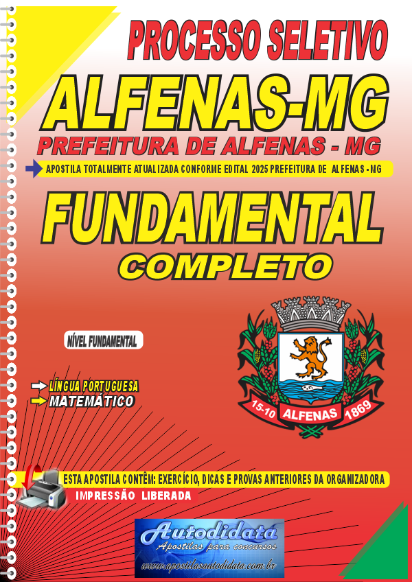 Capa de Apostila Seletivo de Alfenas MG 2025 Fundamental Completo