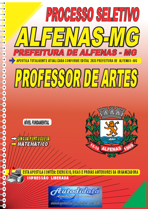 Capa de Apostila Seletivo de Alfenas MG 2025 Professor de Artes