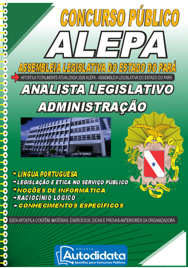 Capa de Apostila concurso da ALEPA 2026 Analista Legislativo - Administração