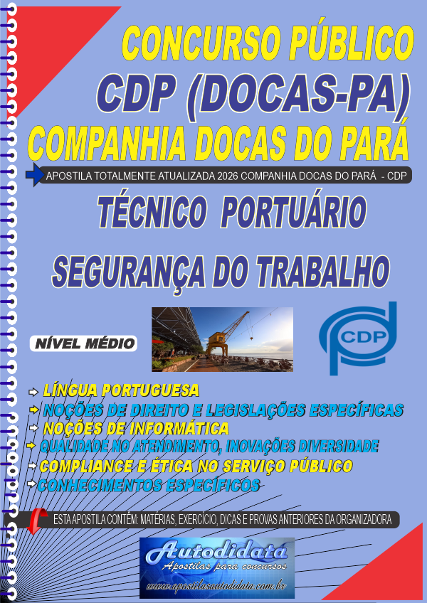Capa de Apostila concurso Companhia Docas do Pará CDP PA 2026 - Técnico Portuário de Segurança do Trabalho
