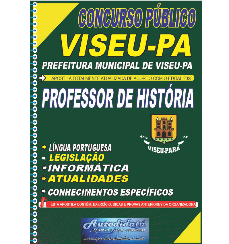 Capa de Apostila concurso da Prefeitura de VISEU-PA 2025 Professor de História