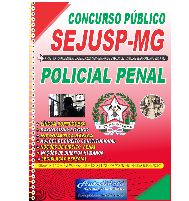 Capa de Apostila concurso SEJUSP MG 2025 Policial Penal