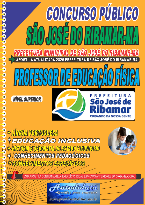 Capa de Apostila concurso São José de Ribamar - MA 2026 - Professor de Educação Física