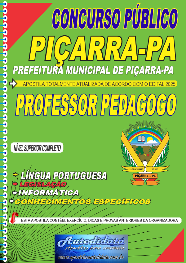 Capa de Apostila concurso de Piçarra-PA 2025 - Professor Pedagogo