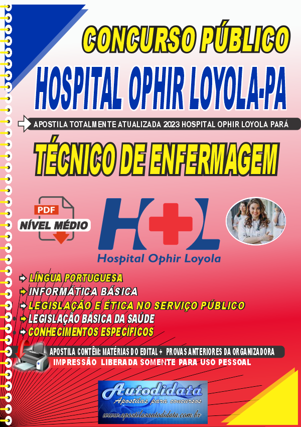 Apostila Digital Concurso HOL-Hospital Ophir Loyola-PA 2021 Técnico em  Enfermagem