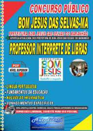 Apostila digital concurso Prefeitura Municipal de Bom Jesus das Selvas-MA 2023 – Professor Intérprete de Libras 