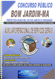 Apostila Impressa Concurso Bom Jardim-MA 2022 Auxiliar Operacional e Serviços Gerais