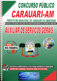 Apostila Digital Concurso Prefeitura de Carauari-AM 2022 Auxiliar de Serviços Gerais
