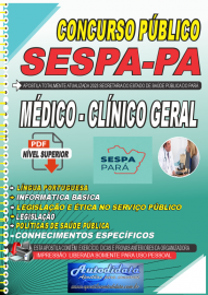 Apostila impressa concurso da SESPA 2023 Secretaria de Saúde do Estado do Pará - Médico Clinico Geral