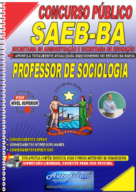 Apostila Digital Concurso Secretaria de Administração - Saeb - BA 2022 Professor de Sociologia