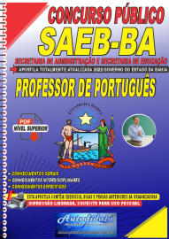 Apostila Digital Concurso Secretaria de Administração - Saeb - BA 2022 Professor de Português