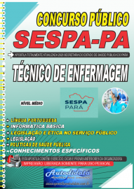 Apostila Impressa Concurso SESPA-Secretaria de Estado da Sade-PA 2021 Tcnico em Enfermagem