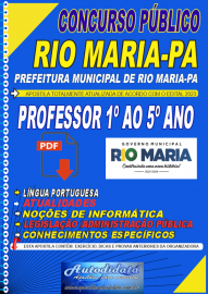 Apostila digital concurso da Prefeitura Municipal de Rio Maria-PA 2023  Professor Fundamental 1 ao 5 ano