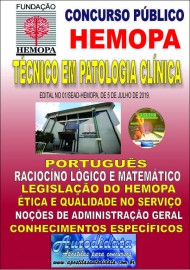 Apostila impressa concurso do HEMOPA 2019 - TCNICO EM PATOLOGIA CLNICA