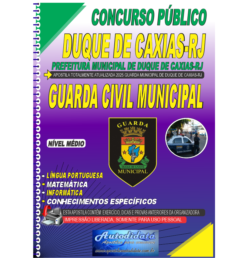 Apostila impressa concurso público Duque de Caxias-RJ 2025 – Guarda Civil Municipal