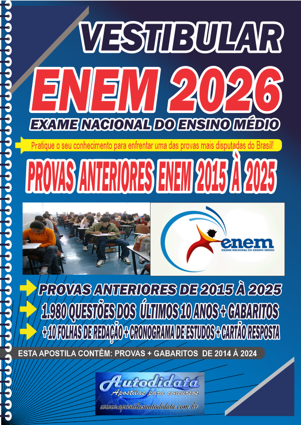 Apostila concurso do ENEM 2026 10 ANOS de Provas e Gabaritos