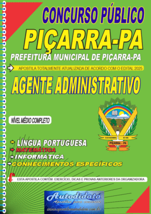 Apostila impressa concurso Prefeitura de Piçarra-PA 2025 - Agente Administrativo