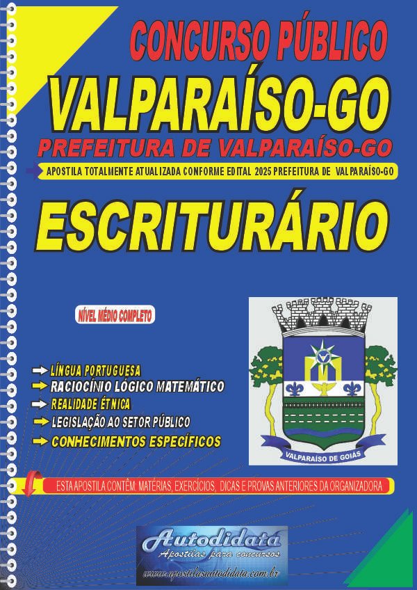 Apostila concurso da Prefeitura de Valparaíso GO 2025 Escriturário