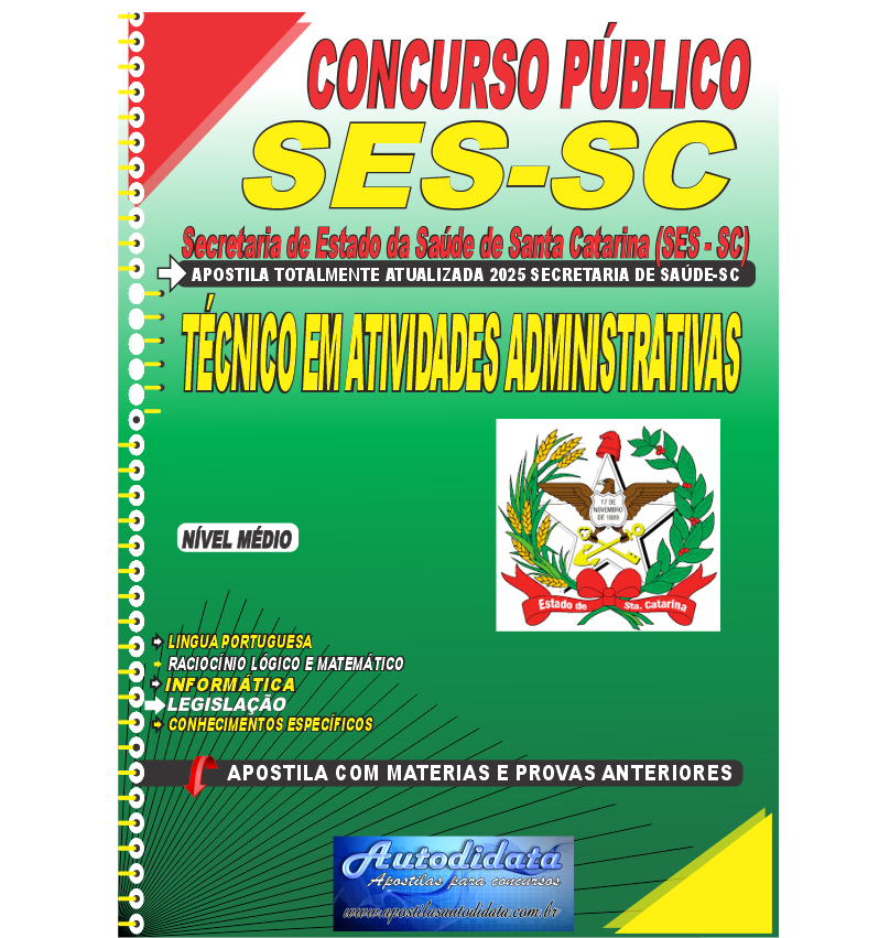 Apostila concurso da SES SC 2025 Técnico em Atividades Administrativas