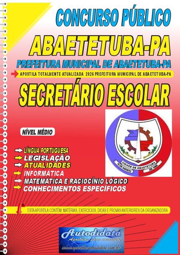 Apostila concurso Prefeitura de Abaetetuba PA 2026 Secretário Escolar