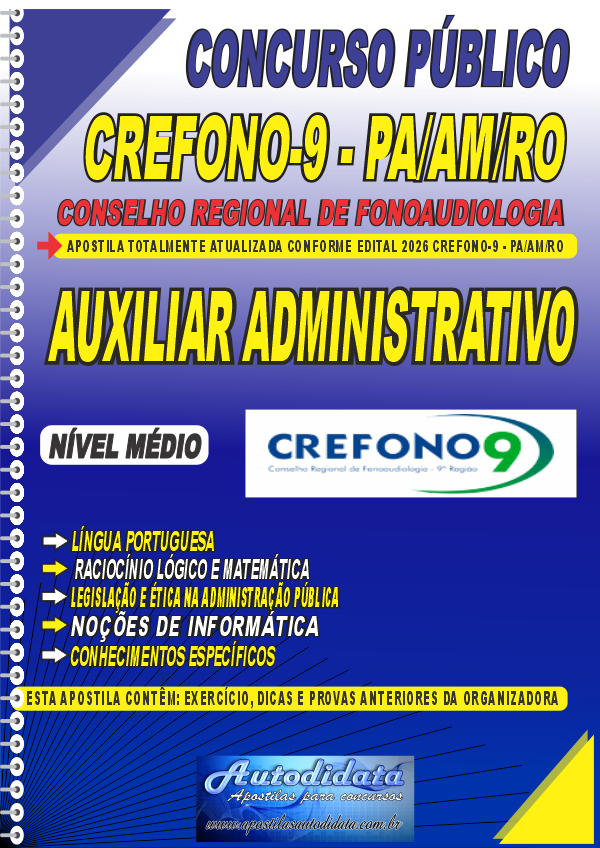 Apostila concurso Conselho Regional de Fonoaudiologia da 9ª Região (CREFONO-9) 2026 - Auxiliar Administrativo