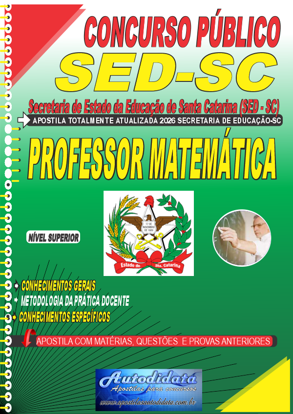 Apostila concurso Secretaria Educação Santa Catarina - SED/SC 2026 - Professor de Matemática