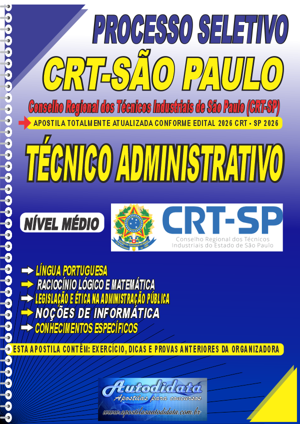 Apostila concurso CRT Conselho Regional dos Técnicos Industriais do Estado de São Paulo 2026 – Assistente Administrativo.