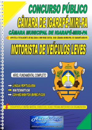 Apostila concurso Câmara Municipal de Iguarapé-Miri 2026 Motorista de Veículos Leve
