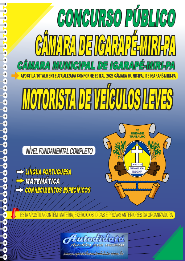 Apostila concurso Câmara Municipal de Iguarapé-Miri 2026 Motorista de Veículos Leve